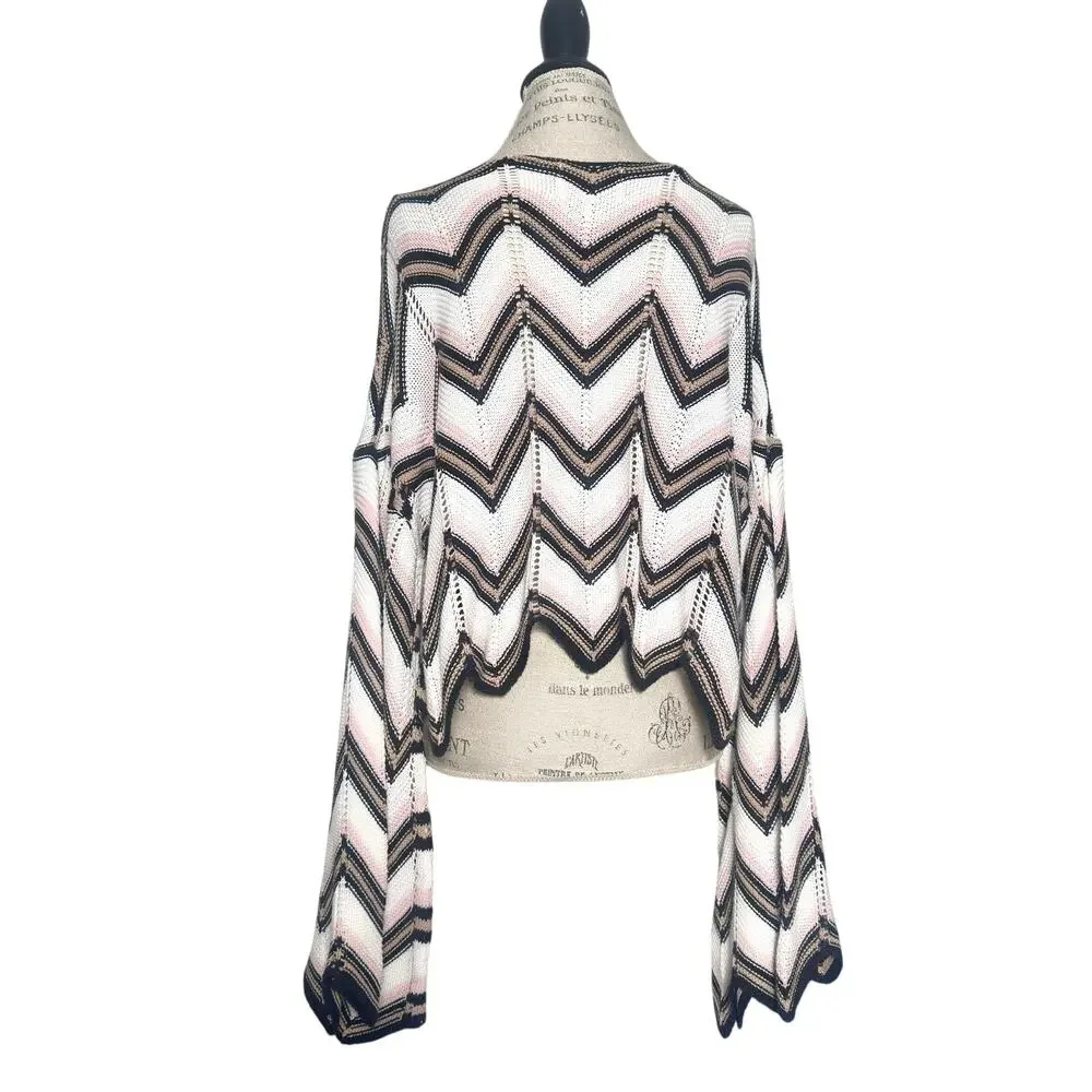 Audrey Parks | Women | Chevron Cropped Pointelle Crochet Knit Sweater | large